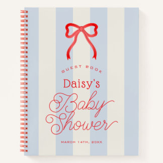 Rotes Band & blassblaue Streifen Baby Shower Gäste Notizbuch
