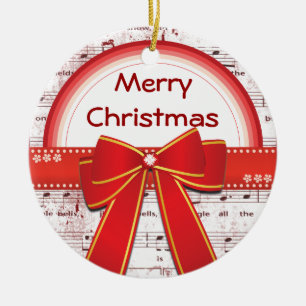 Rotes Band der frohen Weihnachten merkt Verzierung Keramikornament