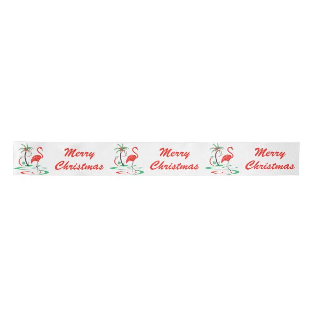 Rotes Band der Weihnachtsflamingo-frohen Satinband (Vorderseite)