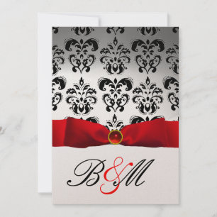 ROTES BAND GOLD SCHWARZER  DAMAST-MONOGRAMM EINLADUNG