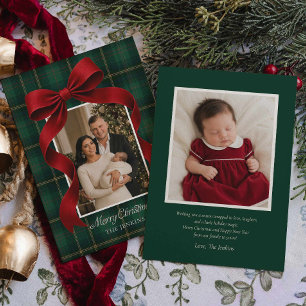 Rotes Band & grünes Karo Familienfoto Weihnachtska Einladung