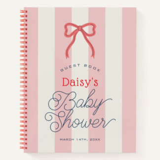 Rotes Band & rosa Streifen Baby Shower Gästebuch Notizbuch