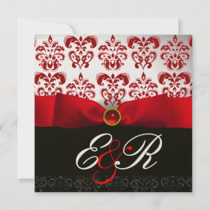ROTES BAND RUBIN WEISS SCHWARZ  DAMAST MONOGRAMM EINLADUNG