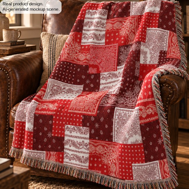 Rotes Bandana-Patchwork-Paisley-Nähmuster Decke (Von Creator hochgeladen)