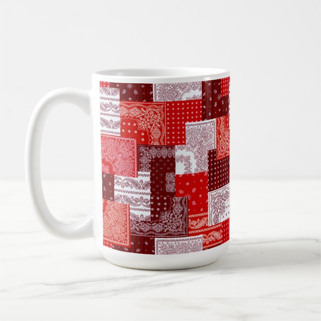 Rotes Bandana-Patchwork-Paisley-Nähmuster Kaffeetasse (Links)