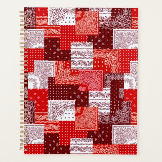Rotes Bandana-Patchwork-Paisley-Nähmuster Planer (Vorderseite)