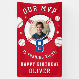 Rotes Baseball-Themen-Kindergeburtstagsfoto Banner