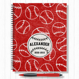 Rotes Baseballmuster mit Grunge-Effekt Notizbuch