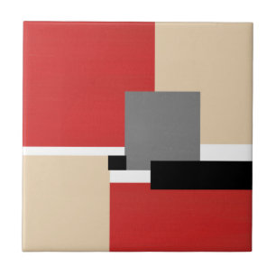 Rotes beige graues Schwarz-weißes geometrisches Fliese