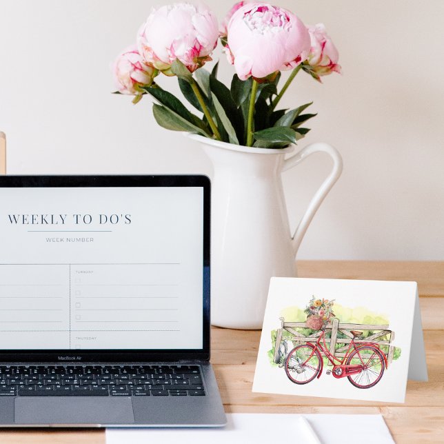 Rotes Bike mit Blume Wasserfarbene Karte (Von Creator hochgeladen)