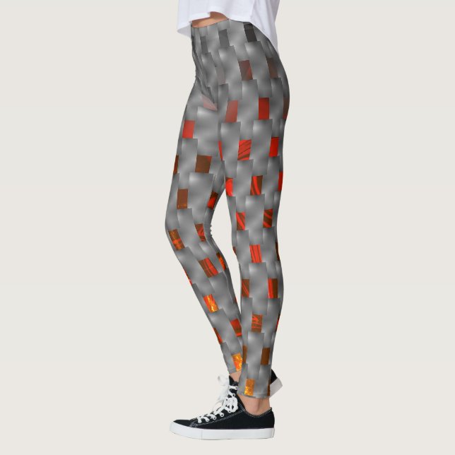 Rotes Bild in grauen Tellern, rechteckige Formen Leggings (Links)
