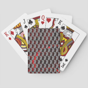 Rotes Bild unter grauen Tellern, rechteckige Forme Spielkarten