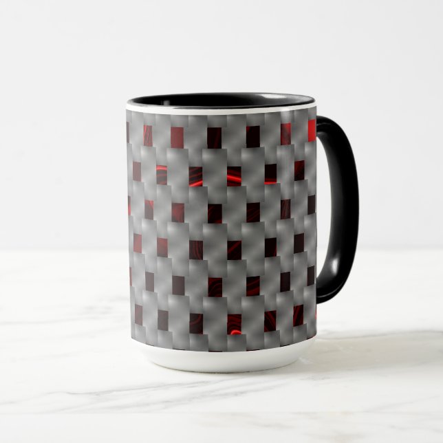Rotes Bild unter grauen Tellern, rechteckige Forme Tasse (VorderseiteRechts)