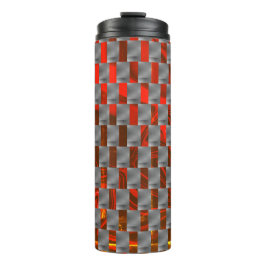 Rotes Bild unter grauen Tellern, rechteckige Forme Thermosbecher