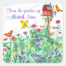 Rotes Birdhouse Butterfly Blumengarten Wasserfarbe