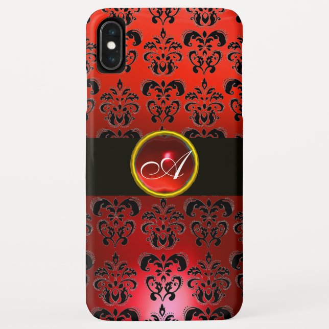ROTES BLACK DAMASK GEM STONE MONOGRAMM Case-Mate iPhone HÜLLE (Rückseite)