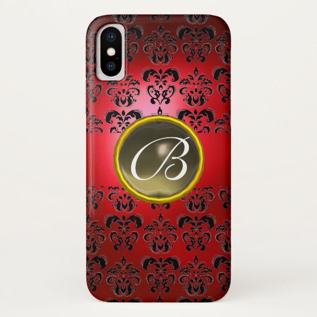 ROTES BLACK DAMASK GRAU GEM MONOGRAM Case-Mate iPhone HÜLLE (Rückseite)