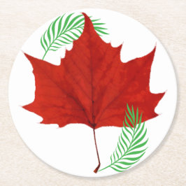 Rotes Blatt und Ferne Runder Pappuntersetzer