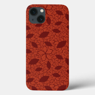 rotes Blätter Muster auf Orange iPhone 13 Hülle