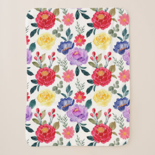 Rotes Blau und Lila Aquarellfarben Blume Sherpadecke