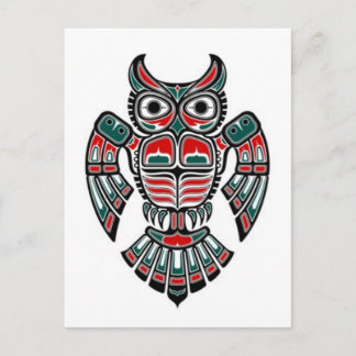 Rotes Blau und Schwarzes Haida Spirit Owl Postkarte