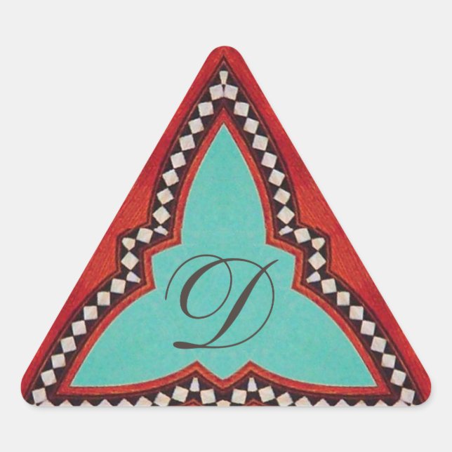 ROTES BLAUES ABSTRAKT GEOMETRISCHES DREIGEMONOGRAM DREIECKIGER AUFKLEBER (Vorderseite)