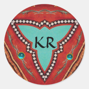 ROTES BLAUES ABSTRAKT GEOMETRISCHES DREIGEMONOGRAM RUNDER AUFKLEBER