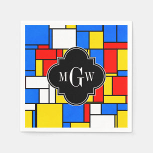 Rotes blaues gelbes Monogramm Mondrian Schwarzen Serviette