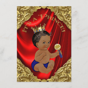 Rotes Blaues Gold Ethnischer Prinz Baby Shower Einladung