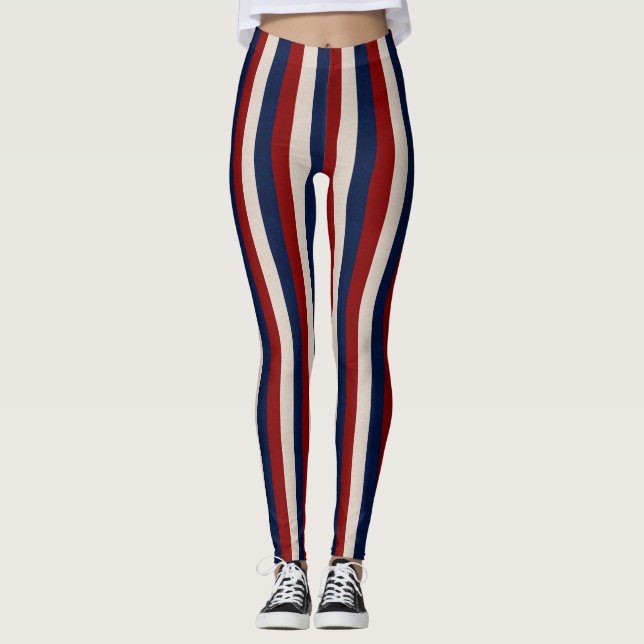 Rotes Blaues Leder Streifen-LEGGINGS Leggings (Vorderseite)