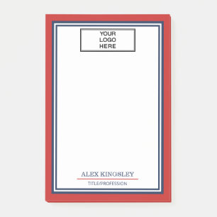 Rotes blaues Rand Name Titel & Firmenlogo Post-it Klebezettel