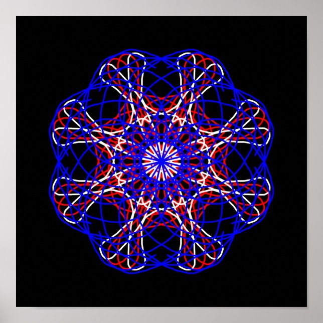 Rotes Blaues Schwarzes Abstraktes Kunstwerk Kaleid Poster (Vorne)