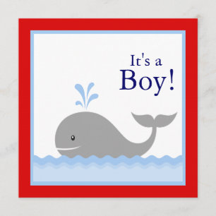 Rotes Blaues Segelboot Wal Baby Junge Shower Einladung
