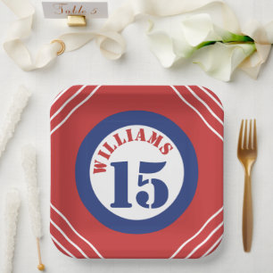 Rotes & Blaues Sportthemen-Papierplate Pappteller