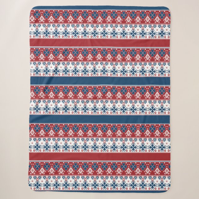 Rotes blaues Streifenmuster Sherpadecke (Vorderseite)
