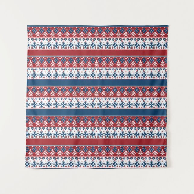 Rotes blaues Streifenmuster Wandteppich (Vorderseite)
