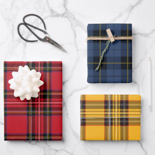 Rotes, Blaues und Gelbes Karo-Geschenkpapier-Set Geschenkpapier Set