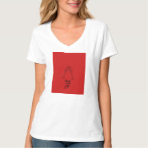 Rotes Blocklinien-Kunst-Frauen-V-Ausschnitt-T-Shir