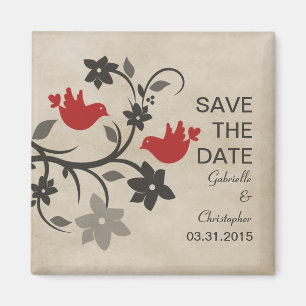 Rotes Blumen-Liebesvögel Save-the-Date-Magnet Magnet