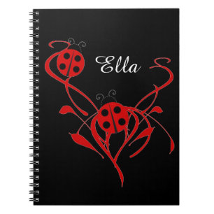 Rotes Blumen-Notizbuch mit Marienkäfer-Monogramm Notizblock