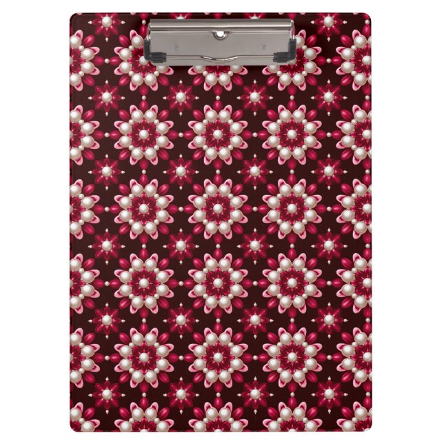 🌸 Rotes Blumen-Perlen-Schreibtisch-Mappe-Geschenk Klemmbrett (Vorderseite)