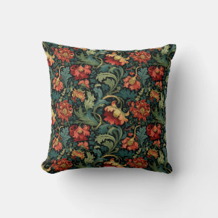 Rotes Blumen-William-Morris-Druckmuster Kissen