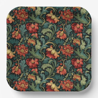 Rotes Blumen-William-Morris-Druckmuster Pappteller