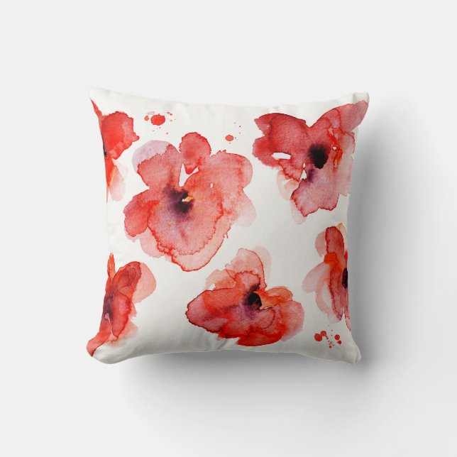 Rotes BlumenAquarell elegant Kissen (Vorderseite)