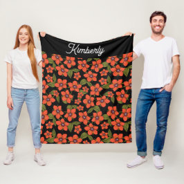Rotes Blumenaquarell Namensschild Fleecedecke