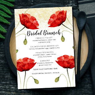 Rotes Blumenmenü Eleganter Glitzer Bridal Brunch M Menükarte