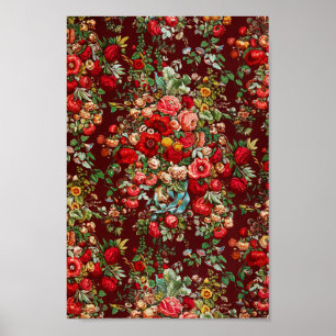 Rotes Blumenmuster Elegantes Vintag Poster