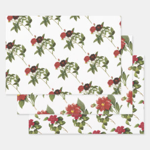 Rotes Blumenmuster Geschenkpapier Set