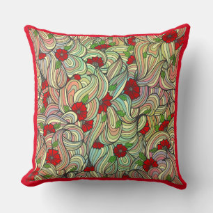 Rotes Blumenmuster mit farbenfrohen, weichen Wavy  Kissen