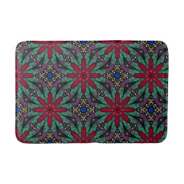 Rotes Blumenmuster mit Grün und Blau Badematte